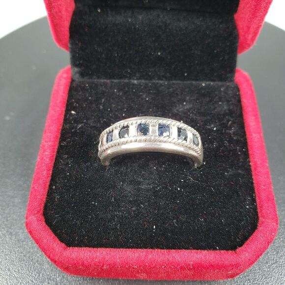 Vintage Signed CNA 7 Deep Blue Sapphire Sterling Silver 925 Ring Size 9 - Picture 8 of 17